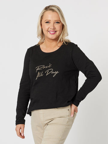 Rose All Day Long Sleeve Top - Black - RC & Co