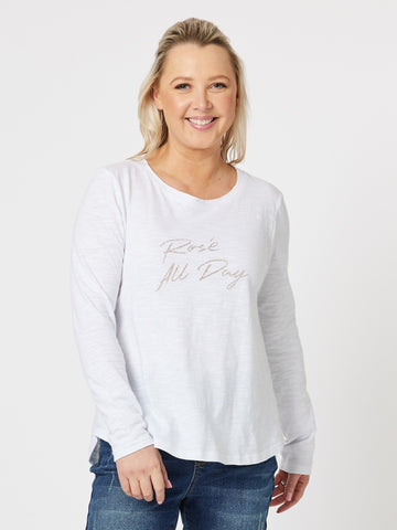 Rose All Day Long Sleeve Top - White - RC & Co