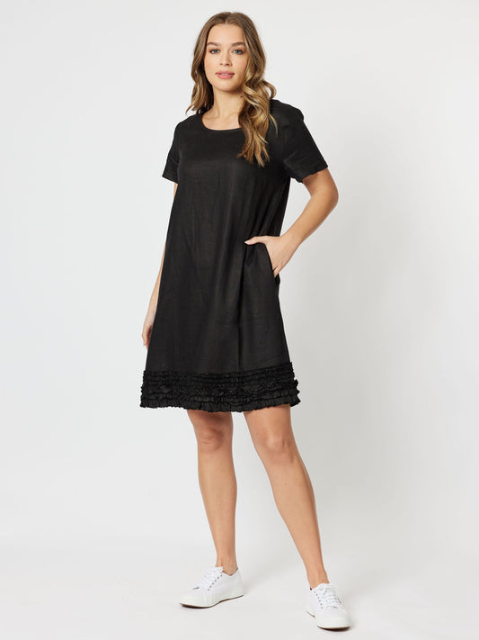 Ruffle Hem Linen Dress - Black - RC & Co