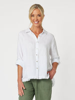 Ruffle Hem Linen Shirt - White