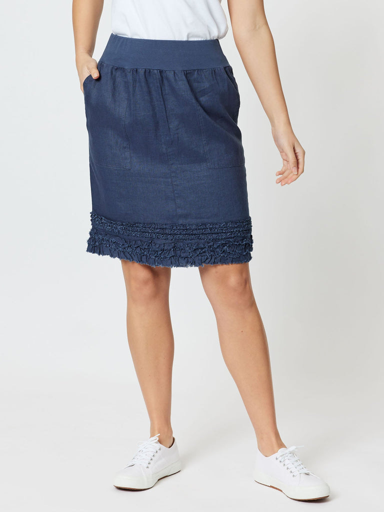 Ruffle Hem Linen Skirt - Marine - RC & Co