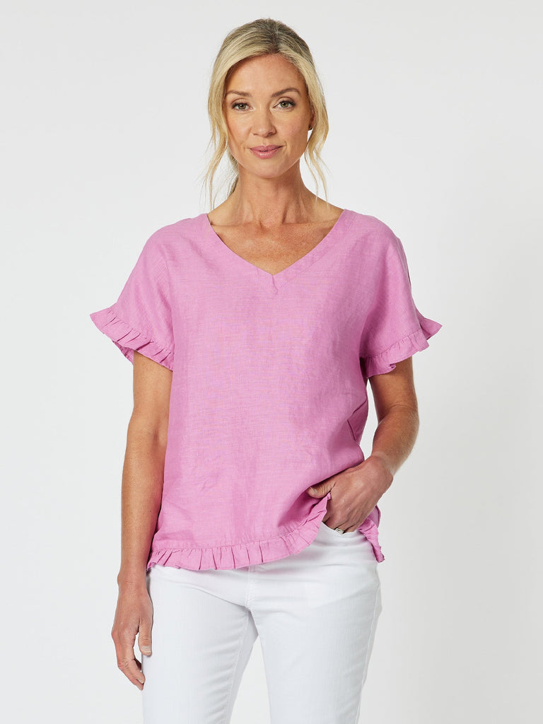 Ruffle Hem Linen Top - Orchid - RC & Co