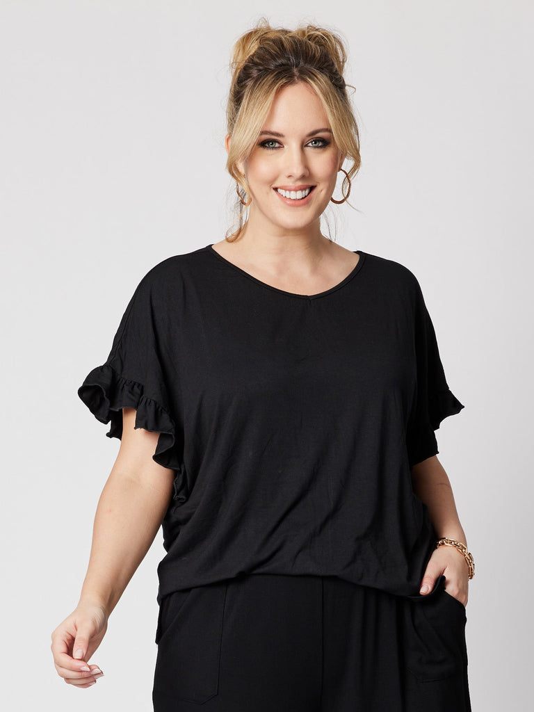 Ruffle Sleeve Tunic - Black - RC & Co