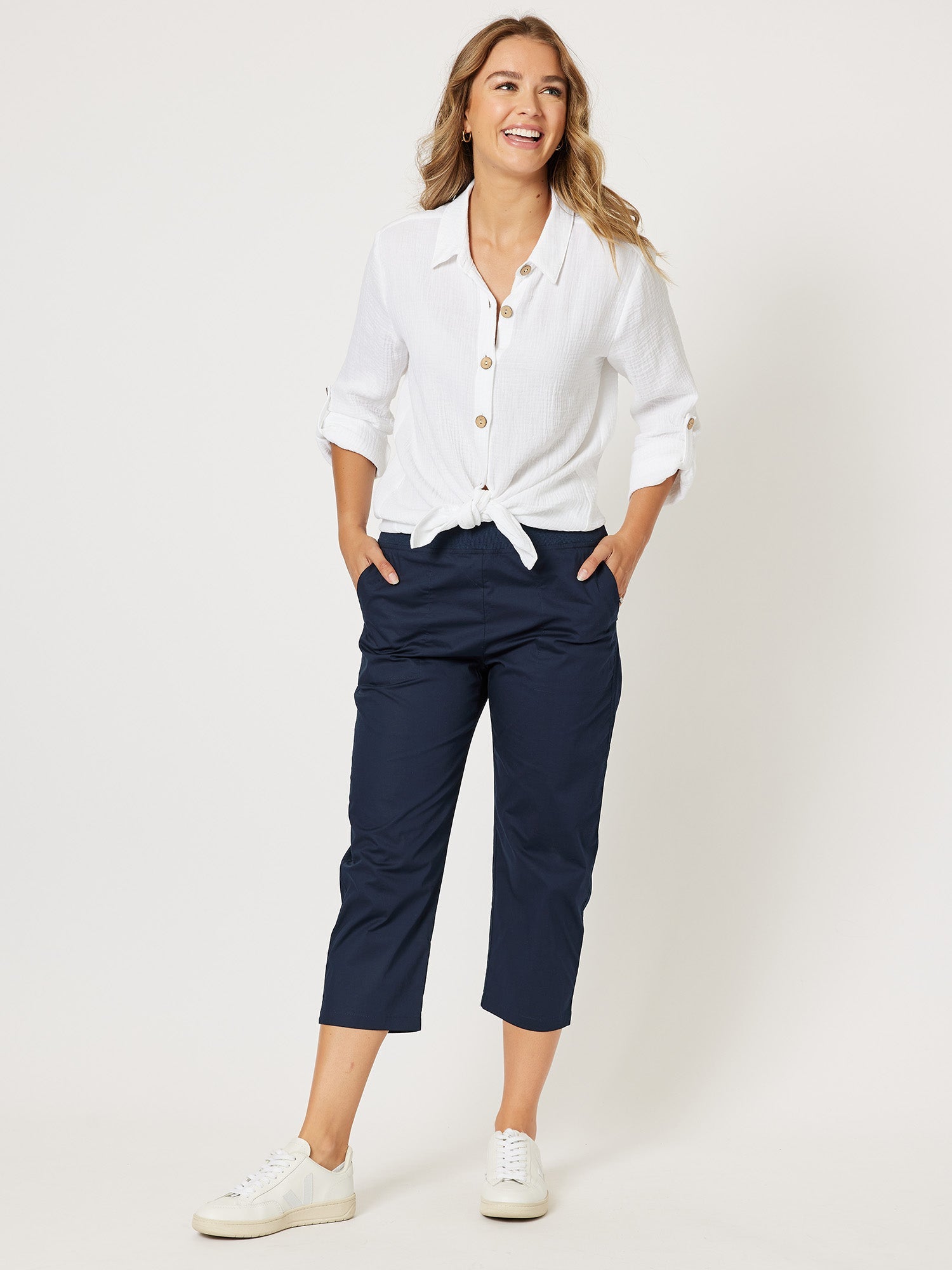 Santorini Cotton Capri Pant - Navy - RC & Co