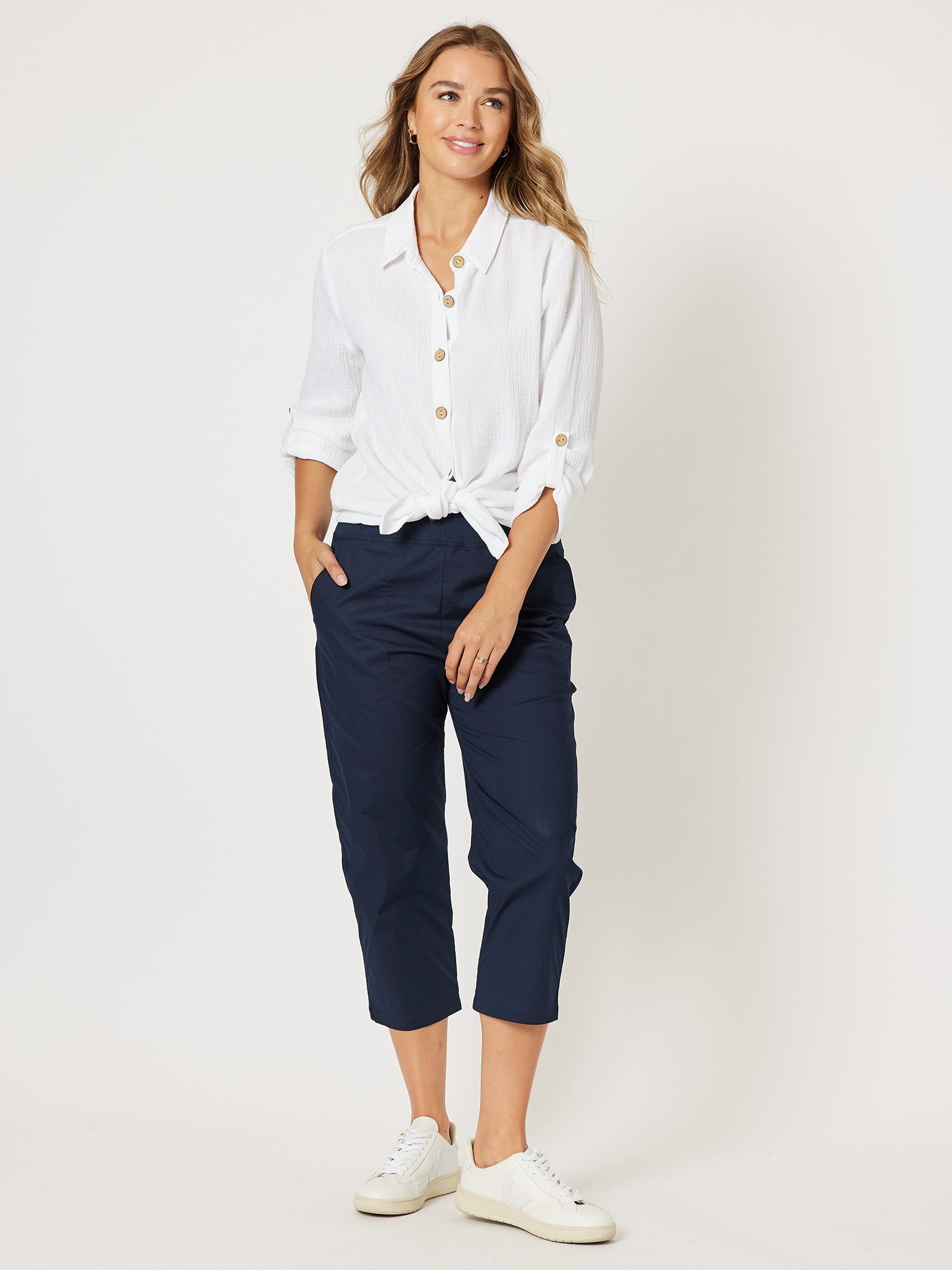 Santorini Cotton Capri Pant - Navy - RC & Co