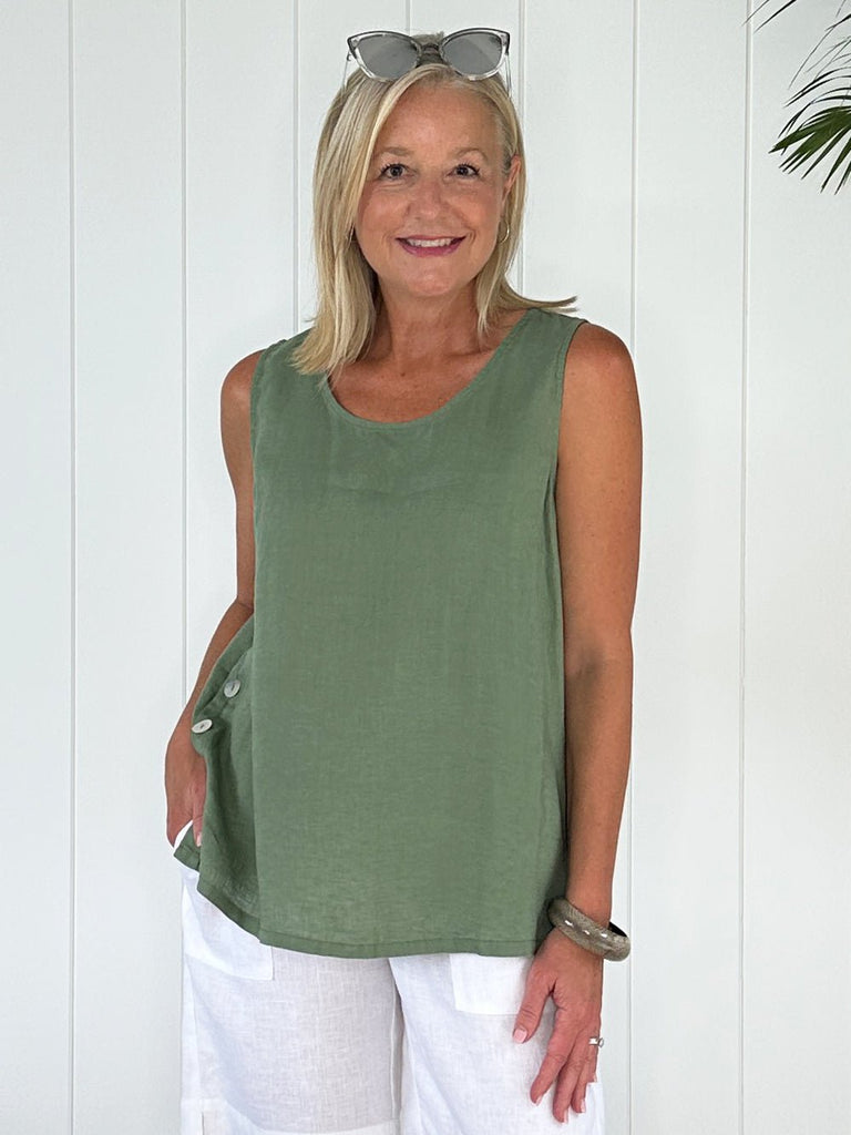 Sara Side Button Cami - Khaki - RC & Co