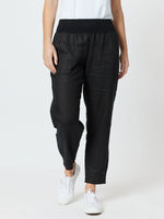 Sarah Linen Pleat Hem Pant - Black