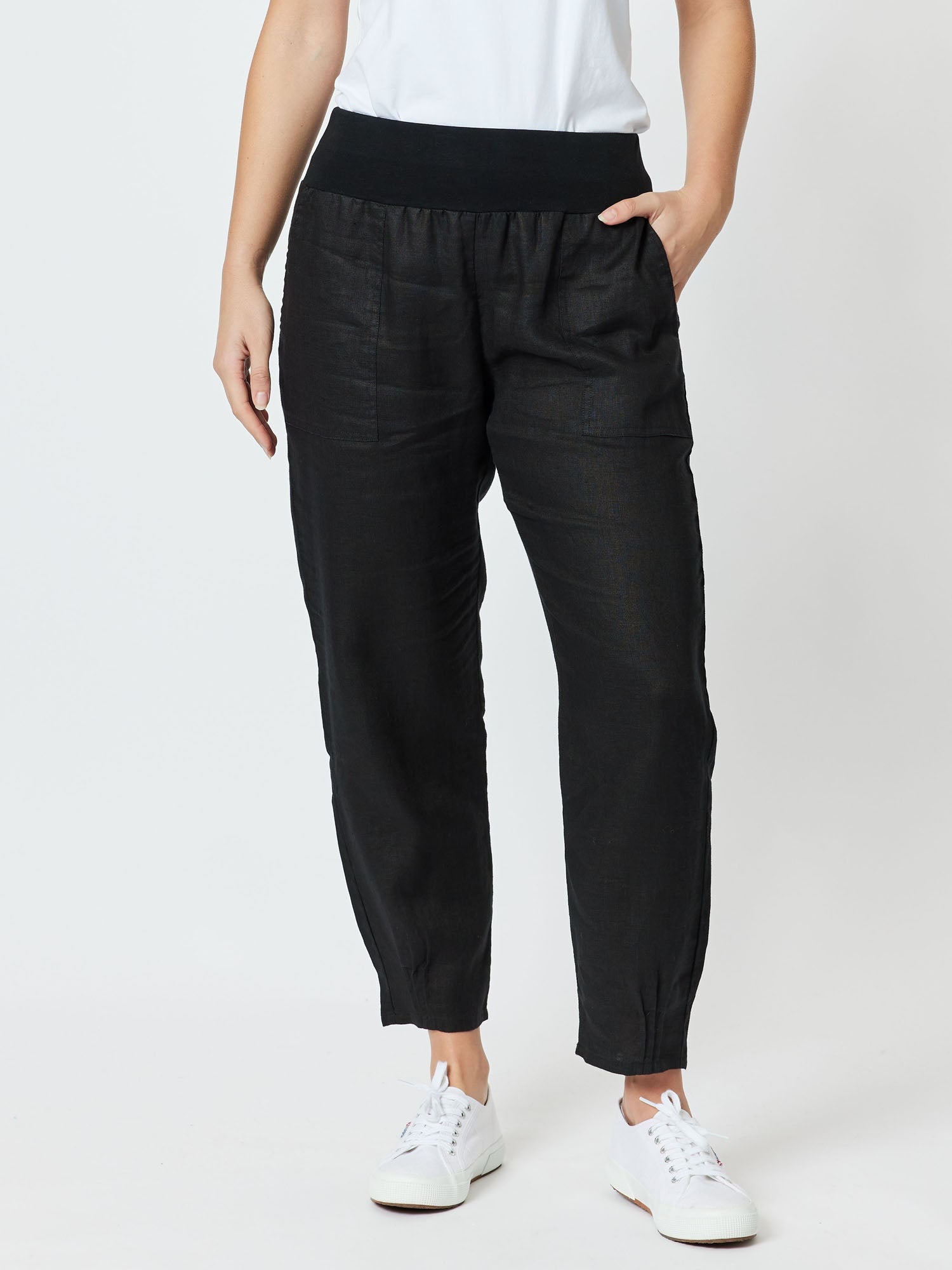 Sarah Linen Pleat Hem Pant - Black - RC & Co