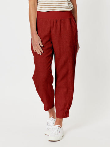 Sarah Linen Pleat Hem Pant - Brick Red - RC & Co