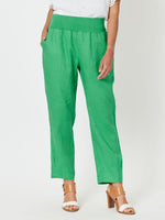 Sarah Linen Pleat Hem Pant - Emerald