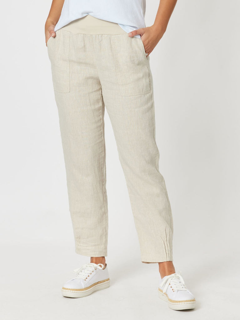 Sarah Linen Pleat Hem Pant - Natural - RC & Co