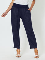 Sarah Linen Pleat Hem Pant - Navy