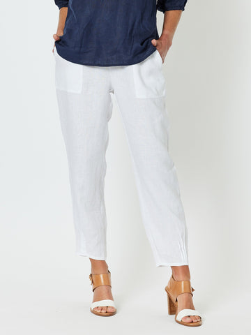 Sarah Linen Pleat Hem Pant - White - RC & Co