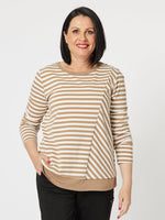 Sarah Stripe Long Sleeve Top - Caramel