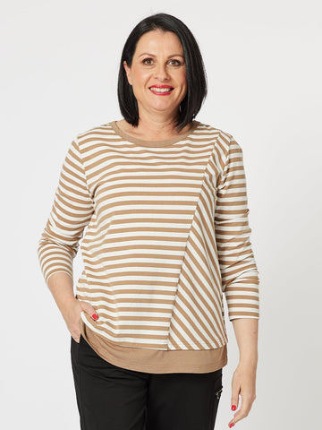 Sarah Stripe Long Sleeve Top - Caramel - RC & Co