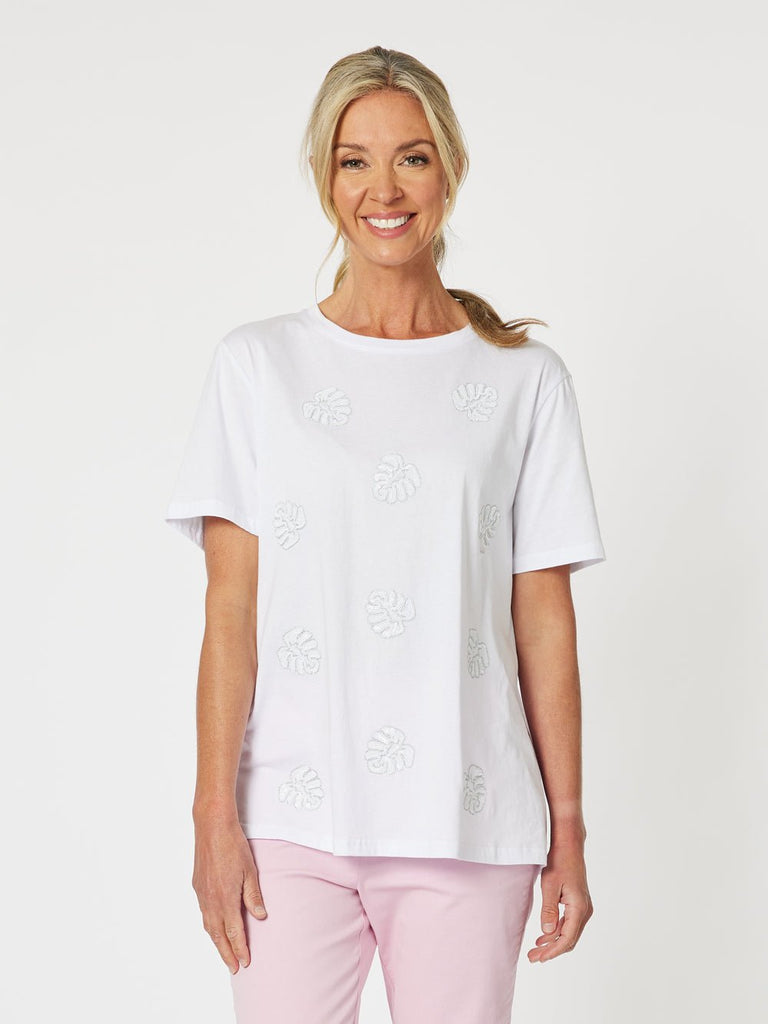 Sequin Leaf Tee - White - RC & Co