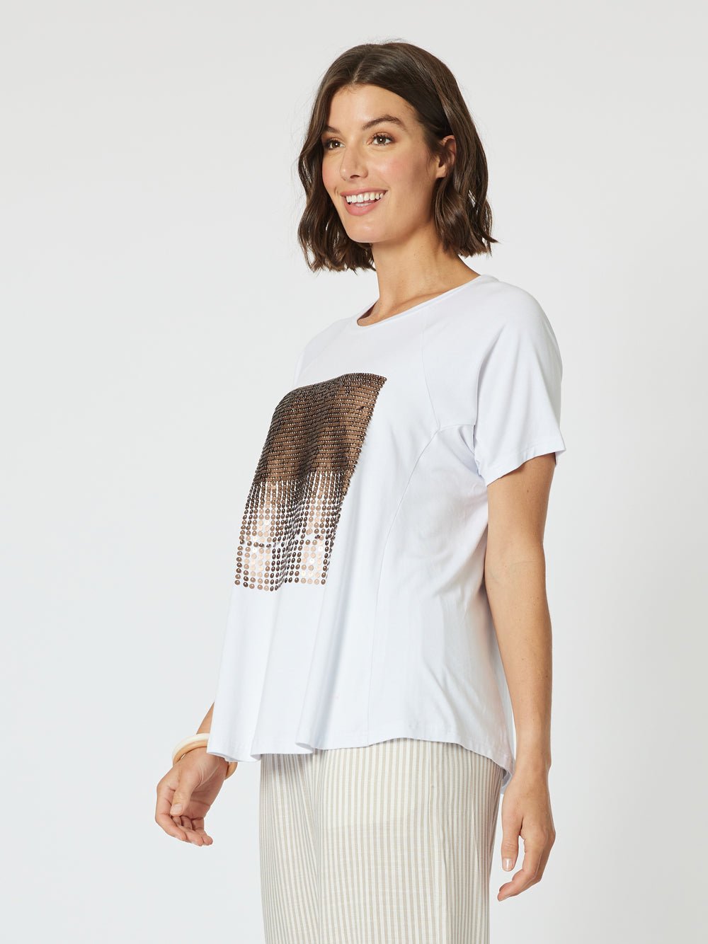 Sequin Patch Tee - White/Bronze - RC & Co