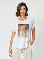 Sequin Patch Tee - White/Bronze