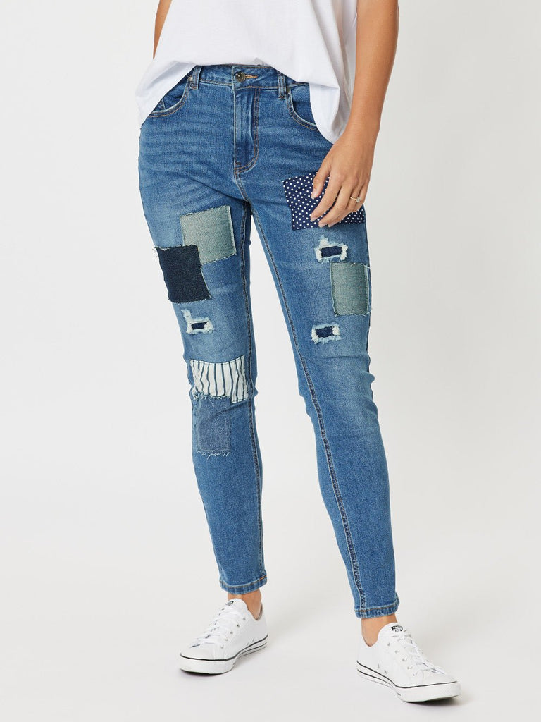 Sofia Patch Slim Leg Jean - Denim - RC & Co