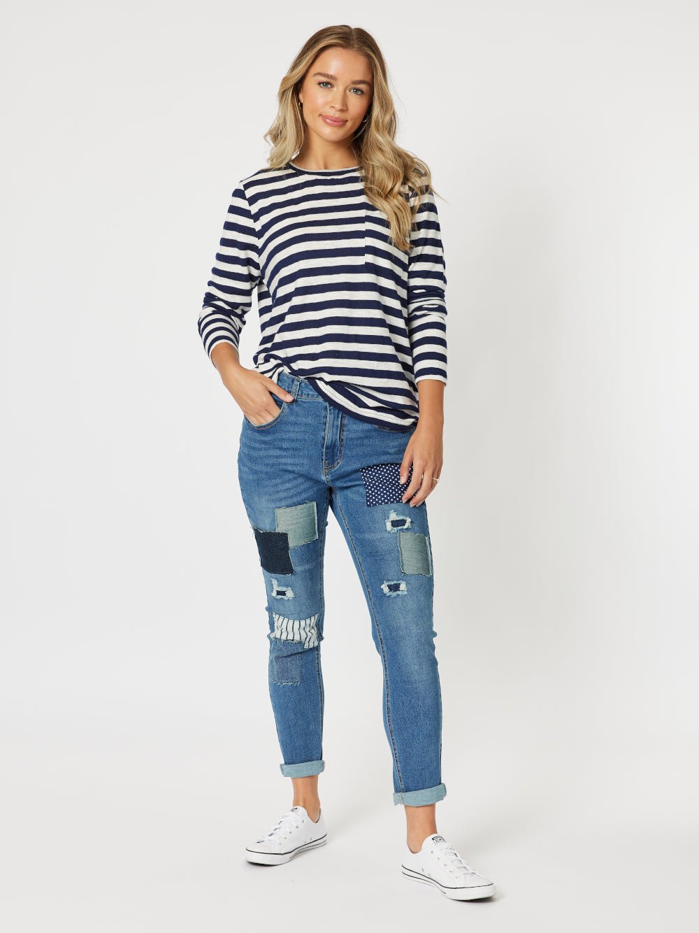 Sofia Patch Slim Leg Jean - Denim - RC & Co