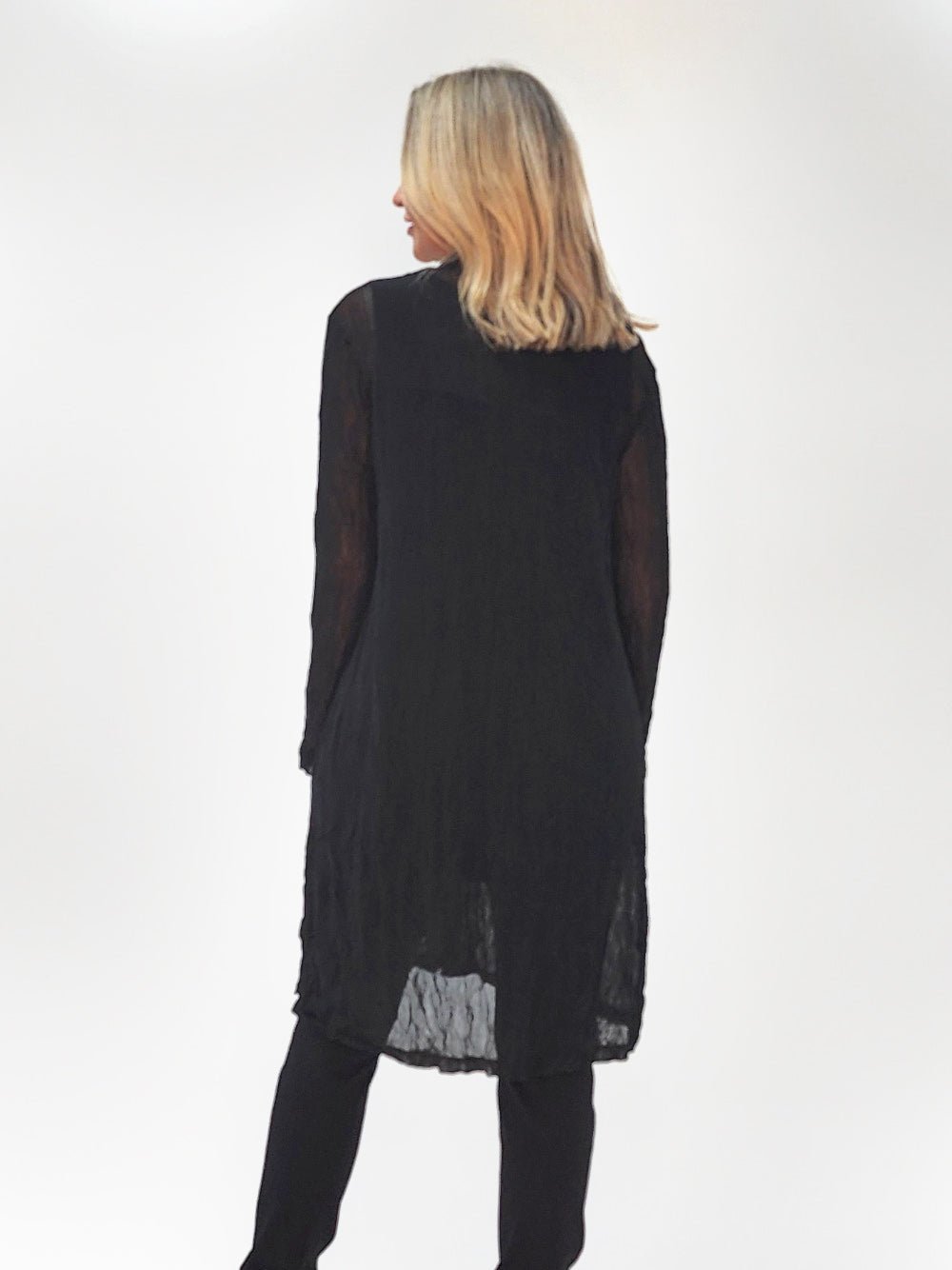 Sophia Crushed Mesh Cardigan - Black - RC & Co