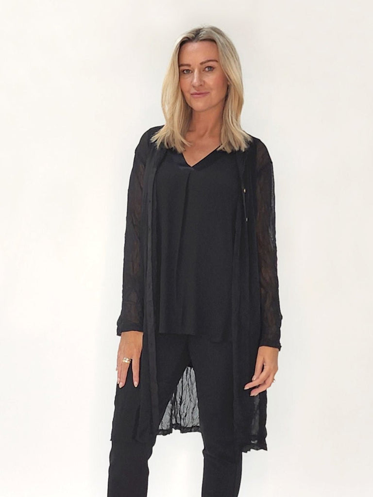 Sophia Crushed Mesh Cardigan - Black - RC & Co