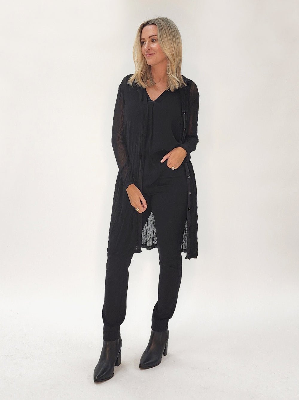 Sophia Crushed Mesh Cardigan - Black - RC & Co