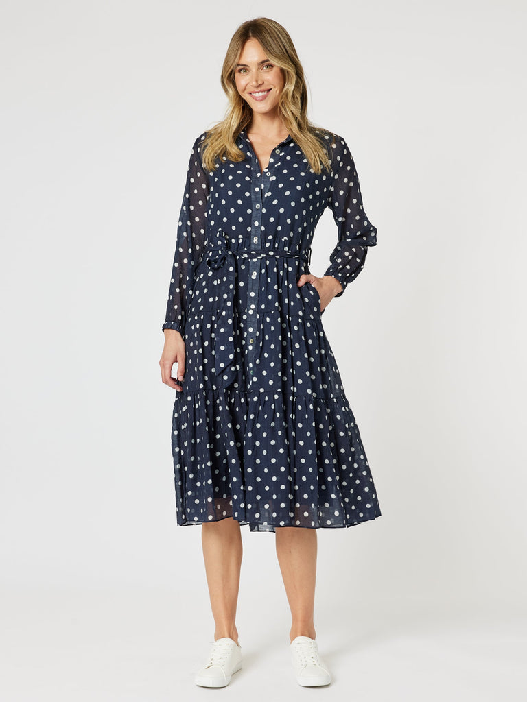 Sorrento Spot Button Dress - Navy/White - RC & Co