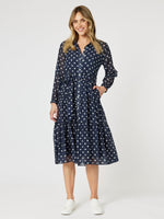 Sorrento Spot Print Button Dress - Navy/White