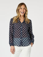 Sorrento Spot Print Sheer Shirt - Navy/White