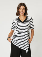 Stripe Spliced Print Tee - Black/White