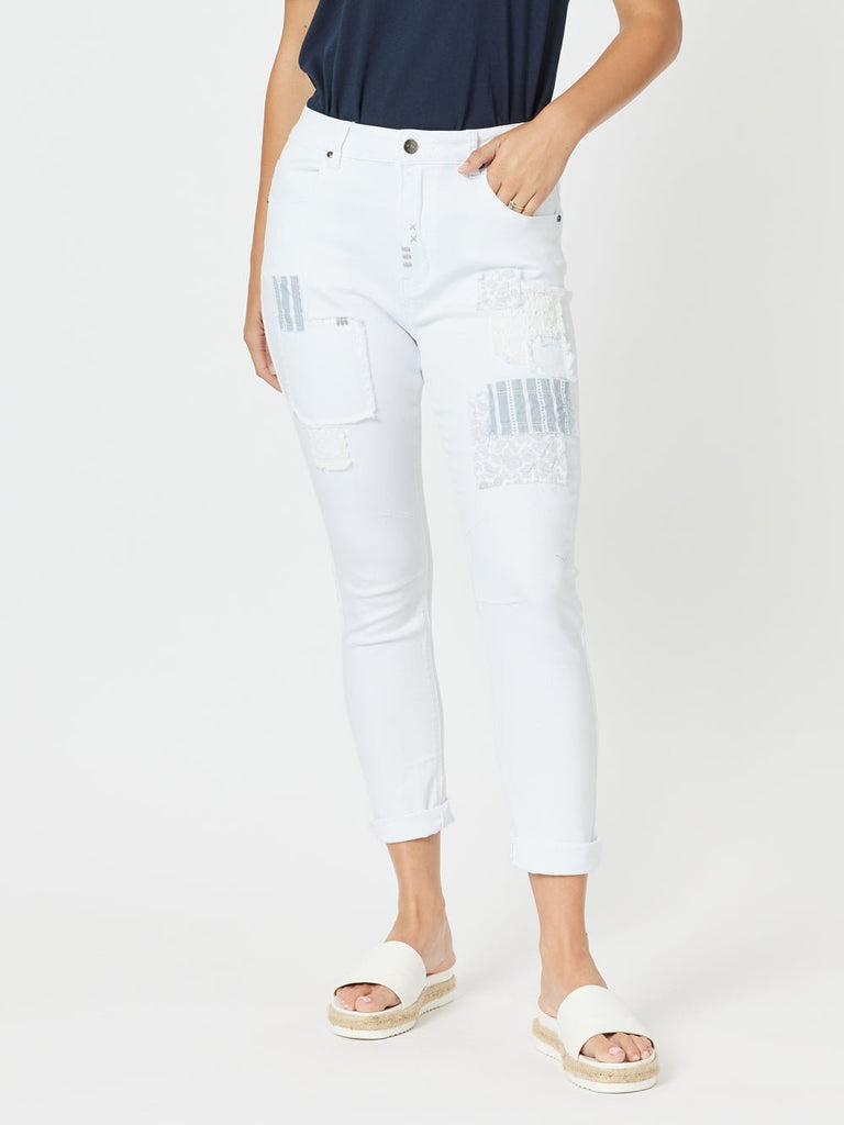 Taylor Patch High Rise Skinny Leg Jeans - White - RC & Co