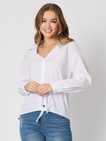 Tie Front Poplin Shirt - White - RC & Co