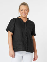 Tiffany Ruffle Linen Top - Black