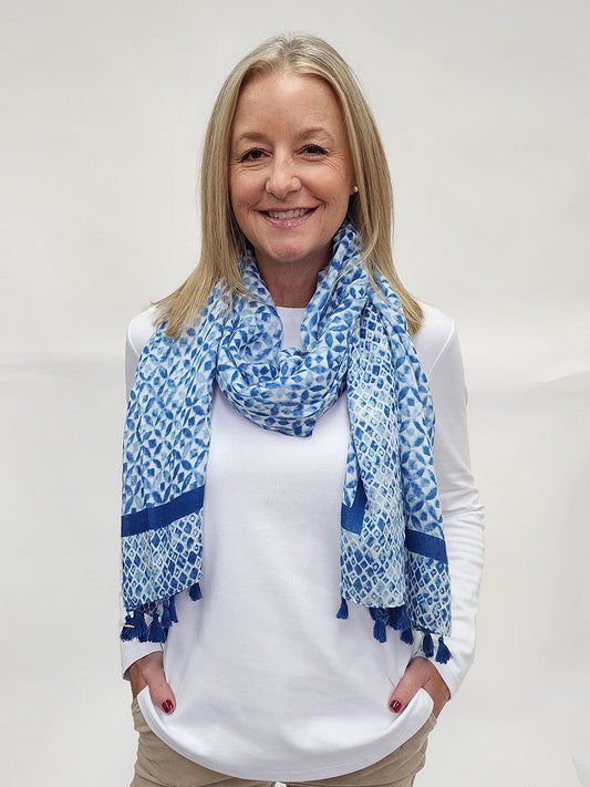 Tile Print Scarf - Blue - RC & Co