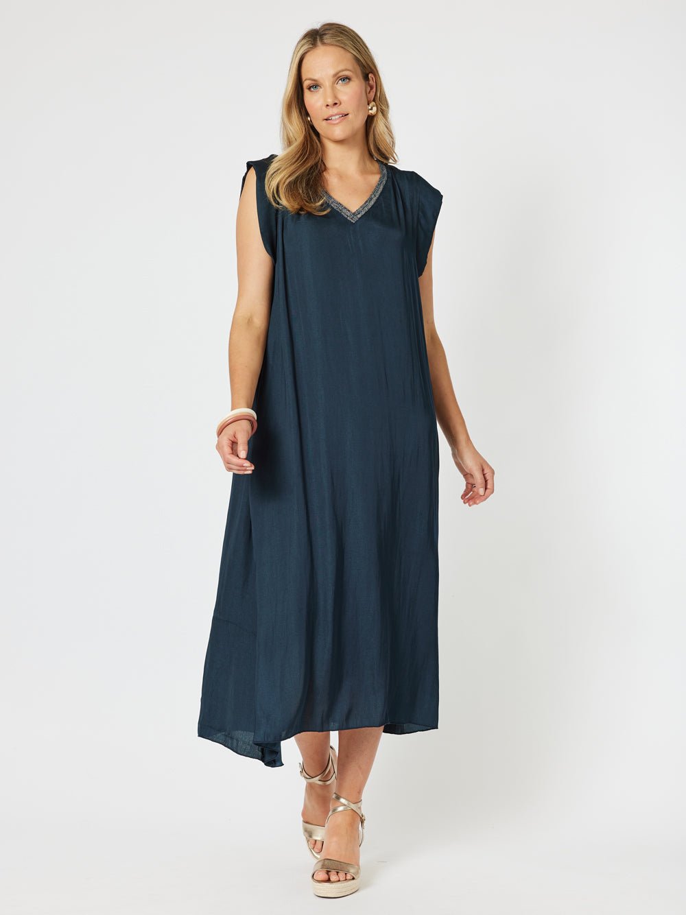 Traveller Luxe V Neck Dress - Navy - RC & Co