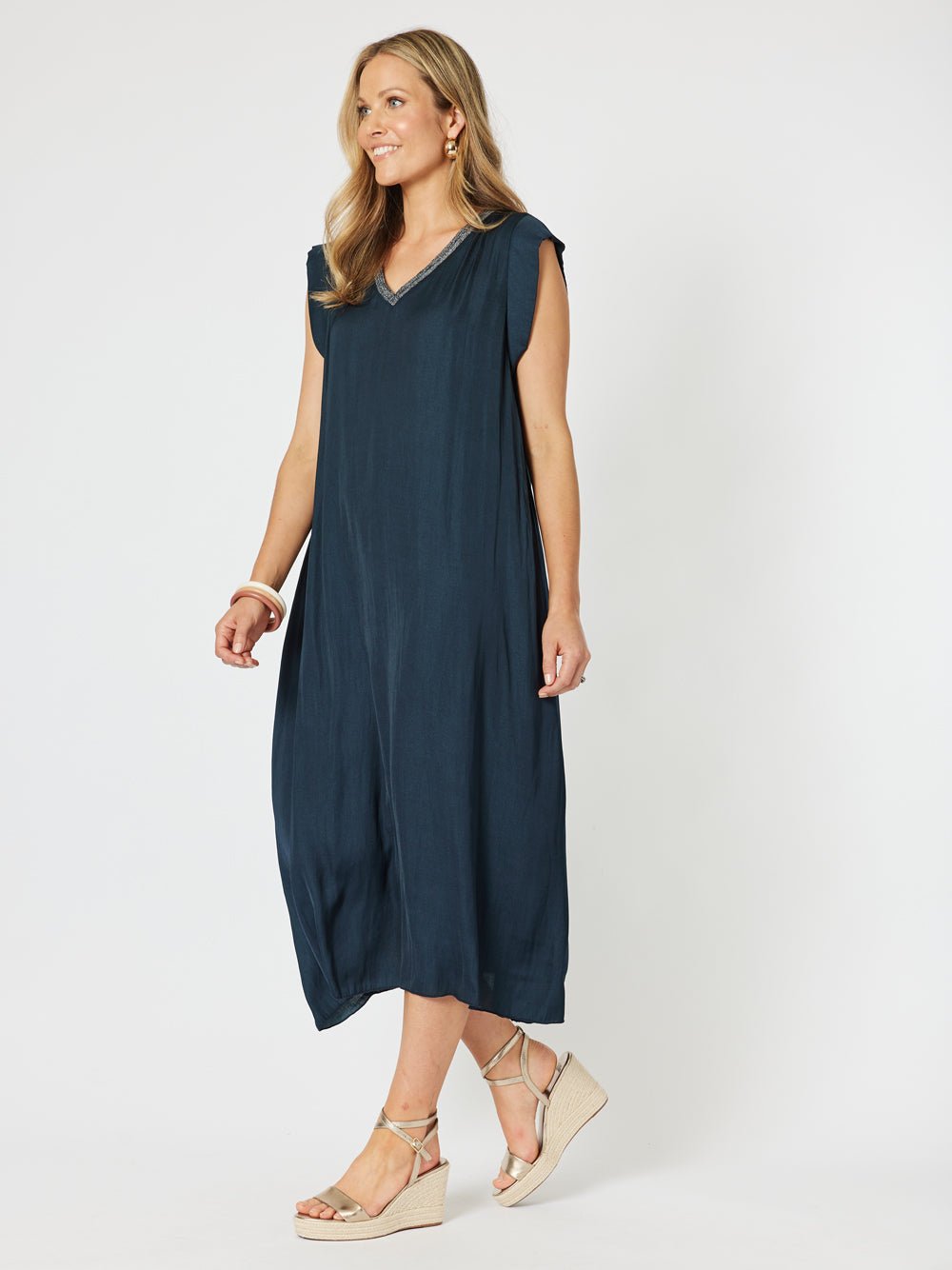 Traveller Luxe V Neck Dress - Navy - RC & Co