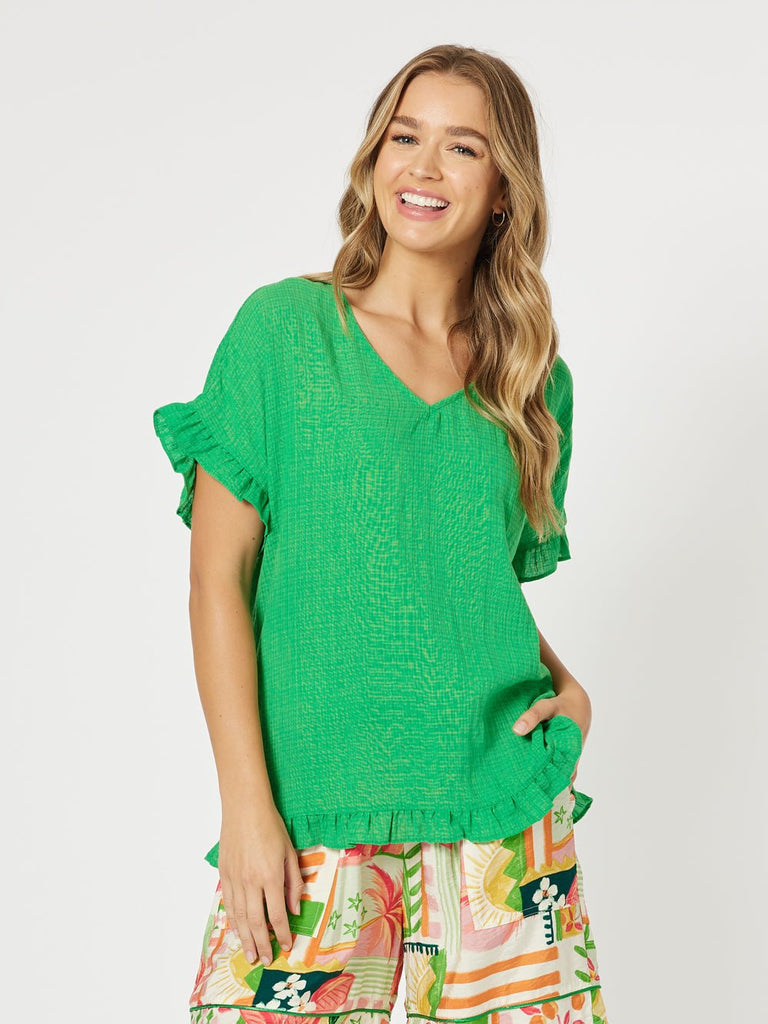 Tulum V Neck Top - Emerald - RC & Co