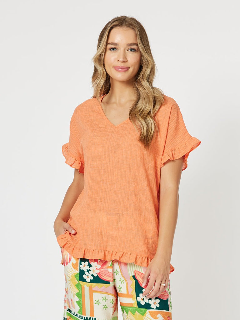 Tulum V Neck Top - Papaya - RC & Co