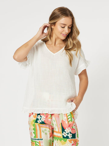 Tulum V Neck Top - White - RC & Co