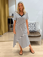 Vice Versa Stripe Spliced Print Dress - Black/White