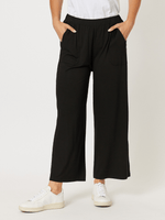 Wide Leg Side Pocket Jersey Pant - Black