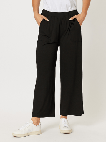 Wide Leg Side Pocket Jersey Pant - Black - RC & Co